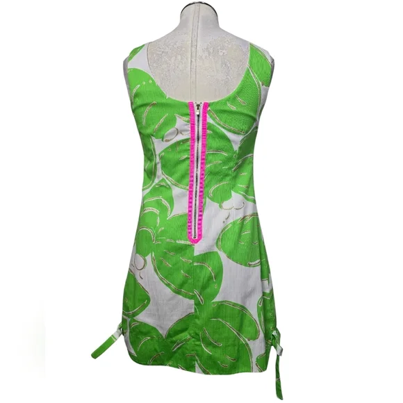 Lilly Pultizer Delia Resort Green White Gold Shimmer dress 0 - Picture 3 of 8